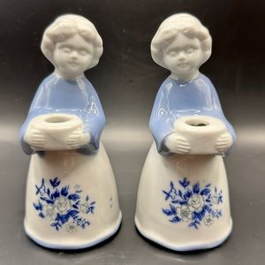 Lilienthal Porcelain Girls Candle Holders / Vases / Figurines 5” Each, Set of 2